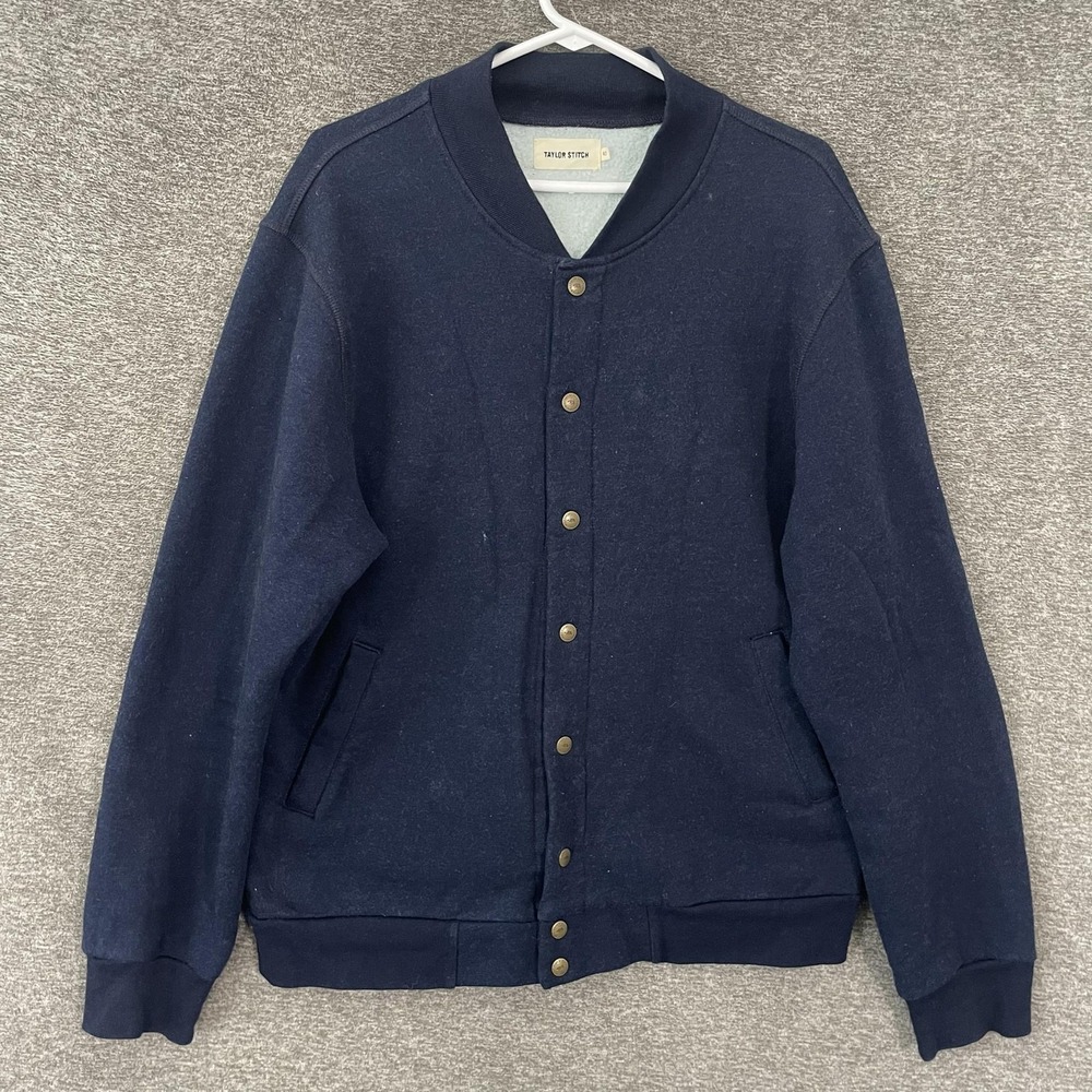 Taylor Stitch Jacket Mens 42 Blue Fleece Lined Snap Front Bomber USA Workwear